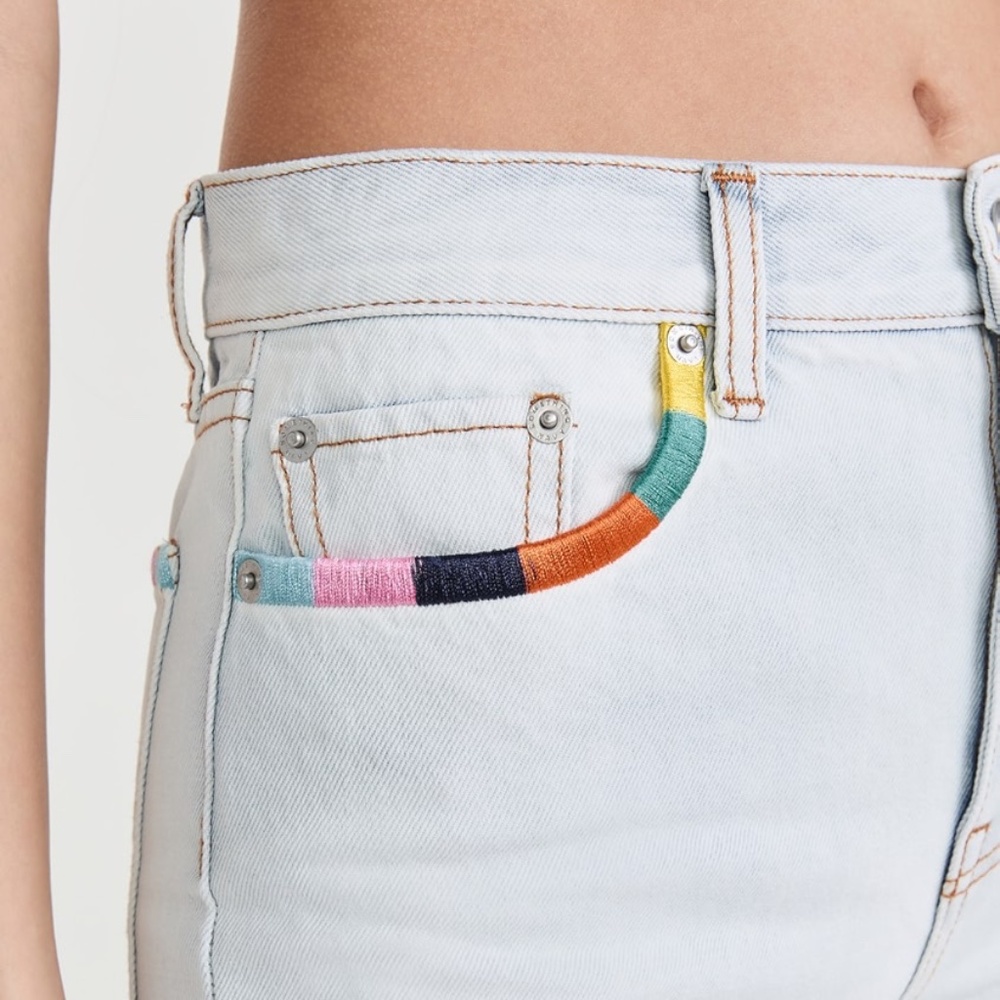 Something Navy Embroidered Straight Leg Denim  Embroidered Straight